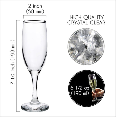 Volarium Champagne Flutes Set of 6, Elegant Crystal Glasses for Sparkling Wine, Perfect for Christmas, Weddings,