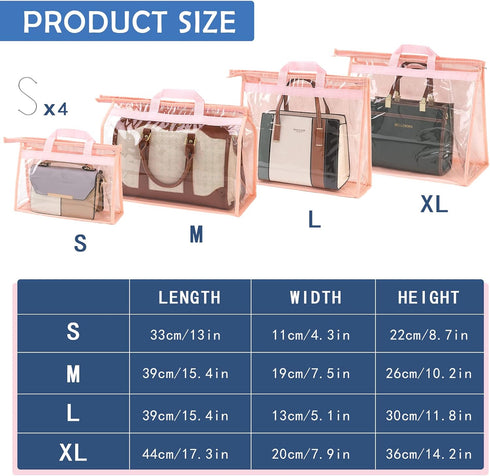 CINPIUK Handbag Dust Bags Clear Purse Storage Organizer for Small to Extra Large Handbags, Dust Free Hanging Zipper