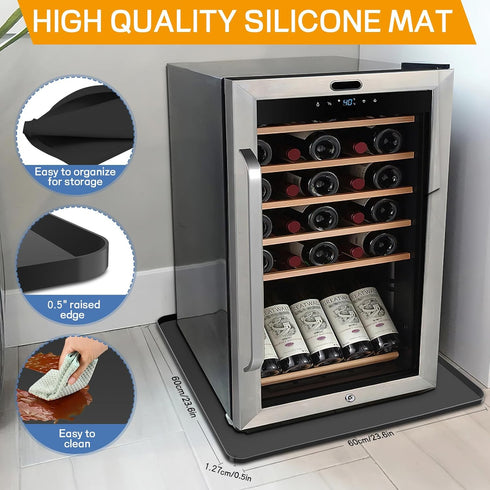 Mini Fridge Silicone Mat,24''x24''x0.5'', Under Refrigerator Mat Mini Fridge Drip Pan Prevents Appliance Leakage Water Spills, Protects the Floor From Damage and Cleanliness(Black)
