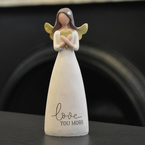 Blossom Bucket Love You More Heart - 6 inch Resin Stone Collectible Angel Figurine