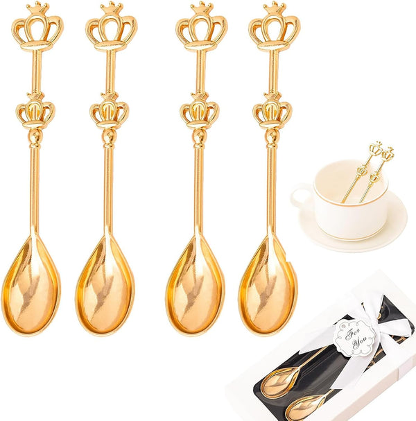 8 Pieces Golden Teaspoon Mini Gold Spoon with Crown, Stainless Steel Coffee Cake Spoon for Afternoon Tea
