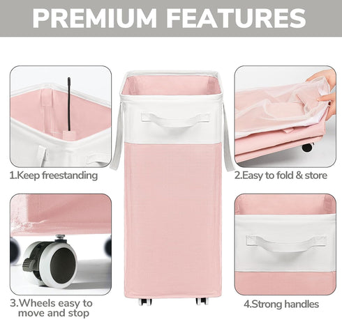 75L Goodpick Laundry Basket with Wheels, Tall Clothes Hamper, Large Laundry Basket with Removable Wash Bag for Corner