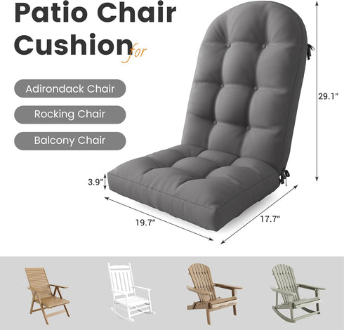 Grey,1 UDPATIO Adirondack Chair Cushion with Ties - Fade-Resistant Waterproof Outdoor Recliner High Back Seat Pads