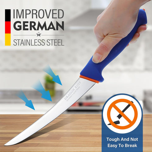 DRAGON RIOT 6 Inch Flexible Curved Blade Boning Knife, Stainless Fish Fillet Turkey Carving Knife