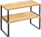 SONGMICS Kitchen Organizer Shelf Set of 2, Stackable Expandable Metal and Engineered Wood, Ink Black and Natural Beige