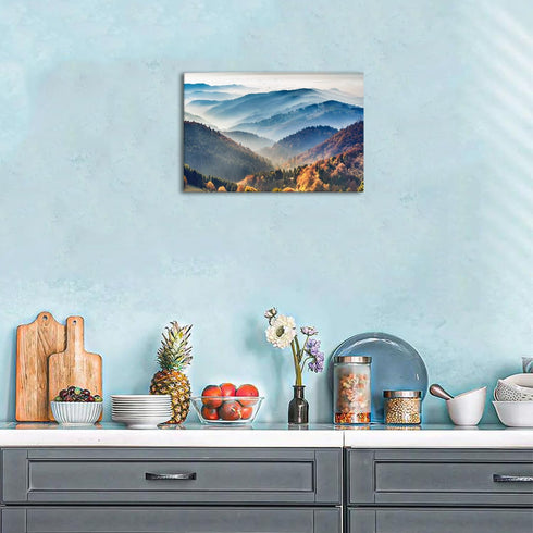 Foggy Mountain Wall Art Canvas, Misty Forest Picture Wall Decor for Living Room, Nature Landscape Painting Modern