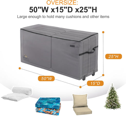 NettyPro Rolling Cushion Storage Bags, Large Container for Furniture, Pillow, Christmas Tree, Grey, 50 x 15 x 25 Inch