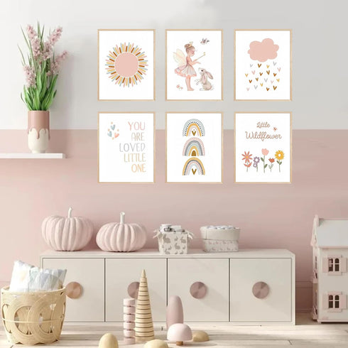 Set 6 8x10 Inch, FSZSEES Girls Room Wall Art Prints of Nursery Wall Decor Boho Sun Rainbow Canvas Prints You Are Loved