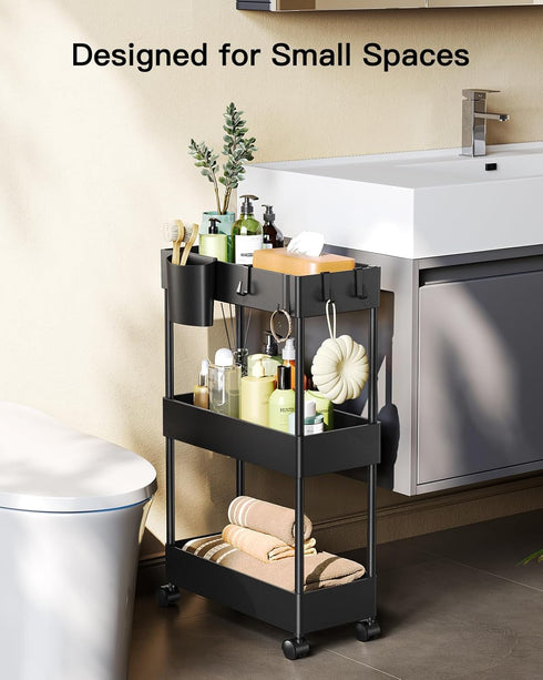Pipishell Slim Storage Cart with Wheels, Rolling Bathroom Organizer for Narrow Spaces, Black PIUC04