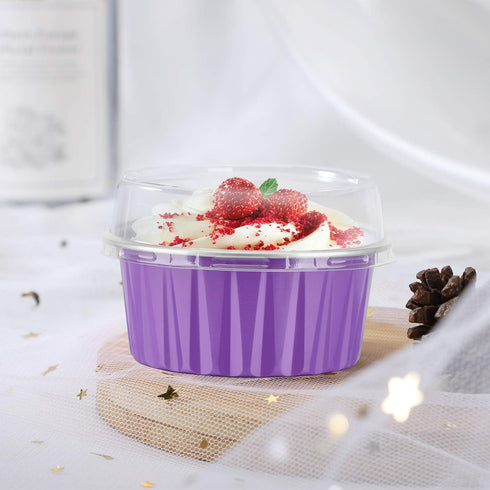 EUSOAR Baking Cups: 50pcs Aluminum Foil 5oz Reusable Cupcake Cups with Lids for Desserts and Catering