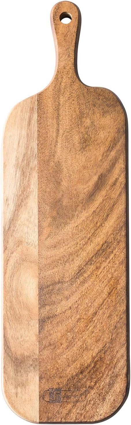 Acacia Wood Cutting Board with Handle, 16.1x4.7x0.6 Inch, Long Wooden Cheese Board for Food, Bread, Fruit, Charcuterie
