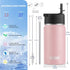 koodee 12 oz Stainless Steel Water Bottle, Double Wall Vacuum Insulated Flask with Wide Handle Straw Lid (Light Pink)