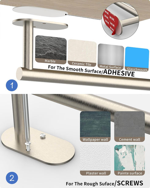 Under Cabinet Paper Towel Holder, Self Adhesive or Wall Mounted SUS304 Stainless Steel for Kitchen & Bathroom (2 Towel