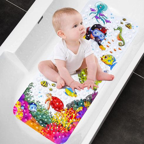 yuxiaoshi 40 16 Inch youxiaoshi Baby Bath Mat, Bathroom Bathtub Mat for Kid's, Cartoon Bath Tub Shower Mat with Drain