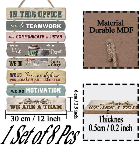LHIUEM In This Office Wall Decor, Motivational Wall Signs Set of 8 (2.5”X12”) Wooden Hanging Office Decor for Women