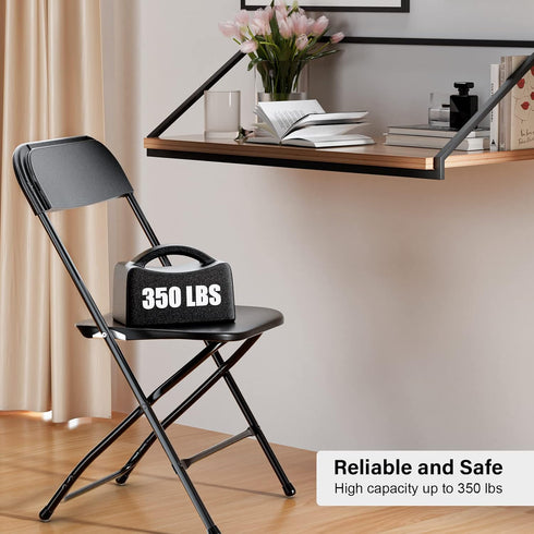 Set 1, Commercial 350 lb (1, VINGLI Black Plastic Folding Chairs, of Heavy-Duty Seats with Steel Frame, Capacity