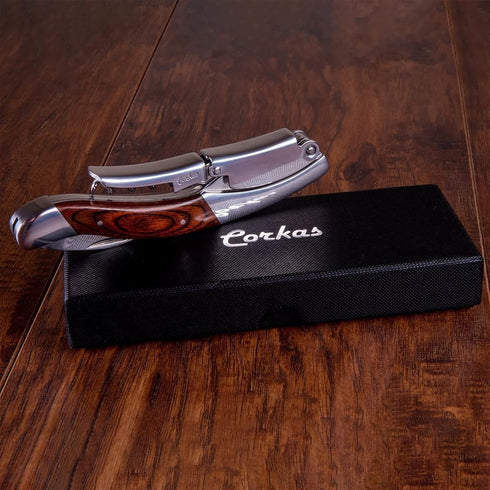 CORKAS Professional Wine Key, Heavy Double Hinged Corkscrew Opener with Rosewood Handle