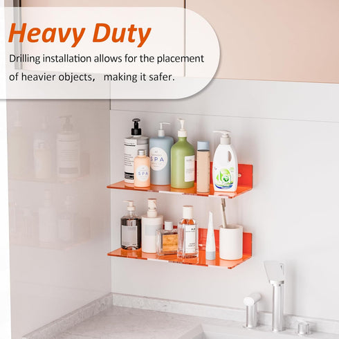 15 Inches 2 Pack, Sezanrpt Orange Acrylic Wall Shelves L Shape Floating Shelf, Perspex Wall Mounted Shelves for Home