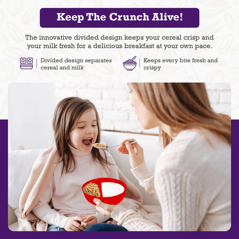 Just Solutions Crunch Anti-Soggy Cereal Bowl - Keeps Cereal Fresh & Crunchy, BPA Free, Microwave Safe, Red