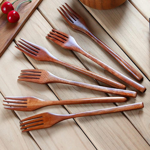 AOOSY Wooden Forks Set of 6, Eco-friendly Japanese Wood Salad Dinner Forks, Reusable Handmade Natural Flatware