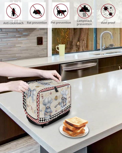 Kitchen Chef Gnomes Toaster Cover 4 Slice, Large Retro Kitchen Appliance Covers with Loop