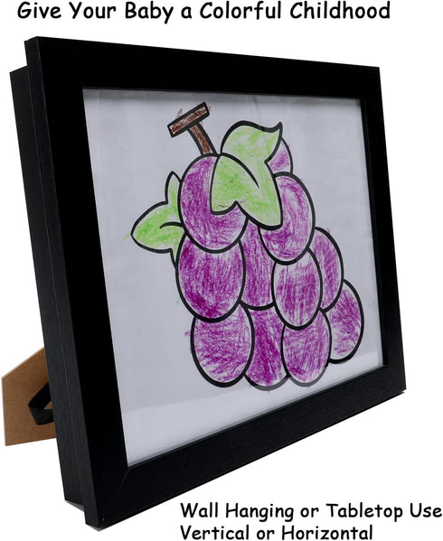Kids Art Frame, Black, Changeable Display 8.5"×11" or 7"×9" with Magnetic Door for Children Artwork
