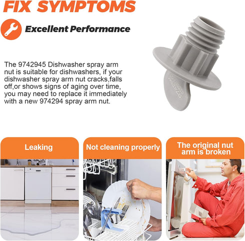 Dishwasher Lower Spray Arm Retainer Nut 9742945 for Whirlpool Kenmore Kitchen-Aid Dishwasher - Replace WP9742945