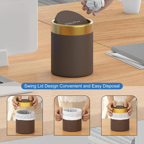 Countertop Top,0.4 DeskCarOfficeKitchen,1.5L Trash Can with Lid for Desk Gallon Stainless Steel Mini Trash Can