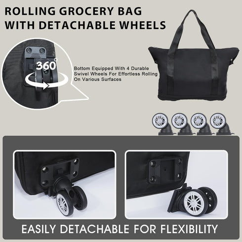 LKbeuuu Reusable Grocery Bag on Wheels Shopping Bag with Wheels, Detachable Roller Tote Bag, Luggage Bag, used