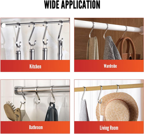 MroMax 304 Stainless Steel S Hooks, 80mm/3.15" Silver S Shaped Hook Hangers for Kitchen Bathroom Bedroom Storage Room