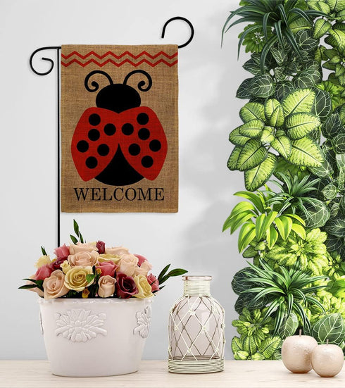 Welcome Ladybug Burlap Garden Flag - Double-Sided 12.5 x 18 Yard Decorations for Springtime Insect Wildlife