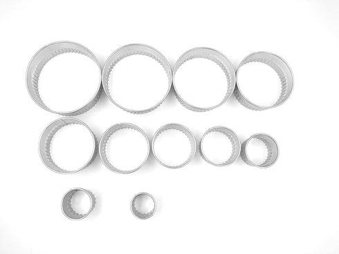 11 Piece Graduated Sizes Fluted Edge Round Pastry/Cookie Cutter Set - Heavy Duty Stainless Steel with Tin Storage Box
