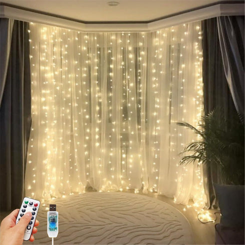 300 LED Fairy Curtain Lights, 9.8 x 9.8FT Warm White USB Plug