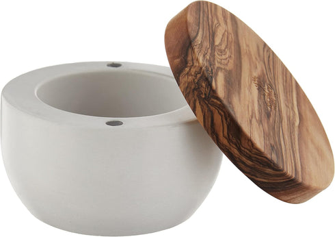 Berard White Concrete Salt Keeper with Olive Wood Lid