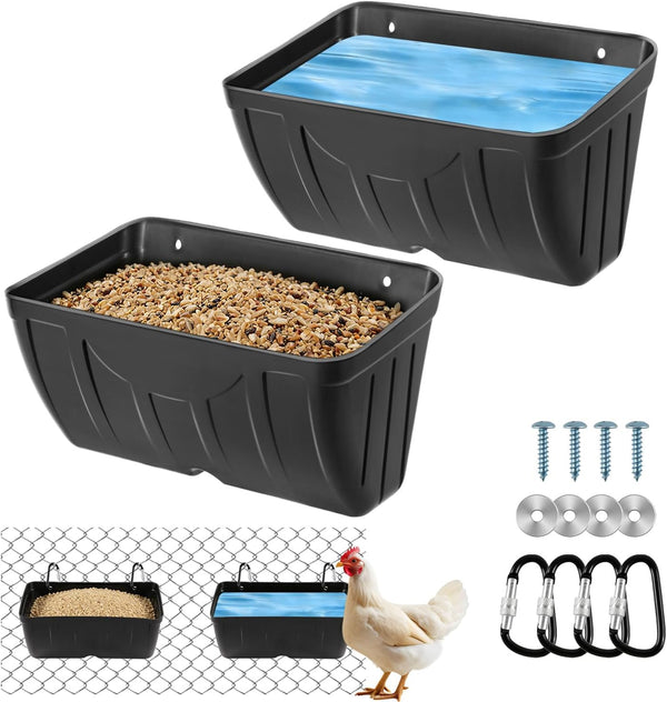 Bi fujian Chicken Feeder Waterer,Hanging Goat Feeders,5 Quart*2 Pack,Feeder Trough for Sheep Duck Poultry