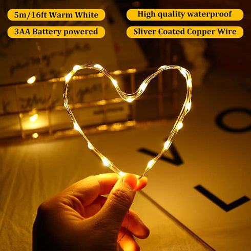Kangheshun Lights,1 Pack (5m/16ft Timer Led Fairy Mini Battery Powered Silver Wire Starry Tiny String Light,Battery