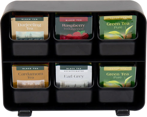 Mind Reader Tea Bag Organizer, Countertop Storage for Kitchen, Plastic, 10.25"L x 3.25"W x 7.75"H - Black