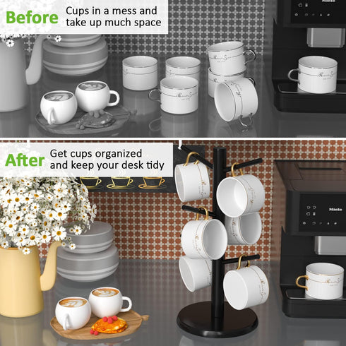 Wisuce Black Coffee Mug Tree, Bamboo Mug Holder for Countertop, Coffee Cup Stand Organizer