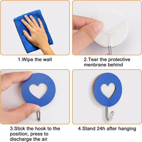Wooden Double Heart-Shaped Self-Adhesive Hooks, 5pcs Key Holder Coat Hook for Home Office Hotel Wall Decoration