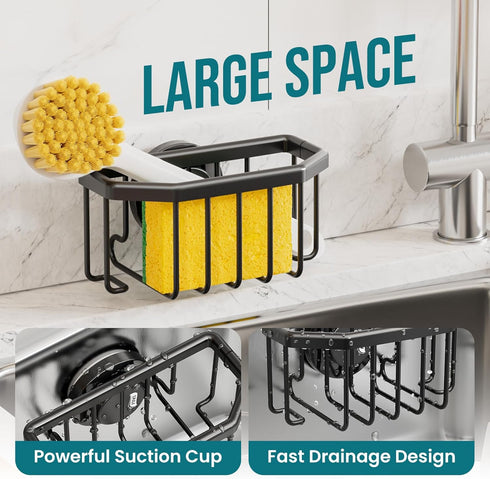 TAILI Sponge Holder with Strong Suction Cup, Dish Sponge Caddy Inside Sink Removable, Rustproof Aluminum for Sponges