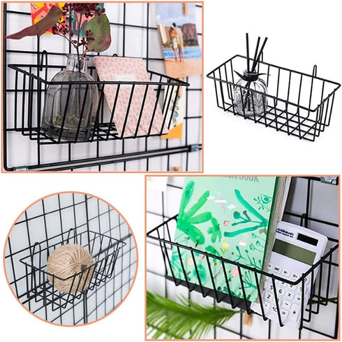 3 Pack Wire Baskets, Wall Grid Panel Hanging Storage Baskets for Kitchen, Bathroom, and Bedroom Organization