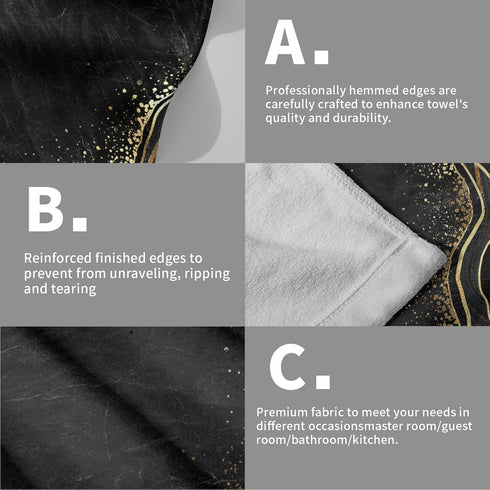 Miaoquhe Set 2, 14x28in Black Gold Marble Hand Towel of Marble Texture Soft Highly Bath Towels Absorbent Bathroom Hand