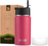 koodee 12 oz Water Bottle with Straw, Stainless Steel Double Wall Vacuum Insulated Flask for Girls and Boys (Pink Red)