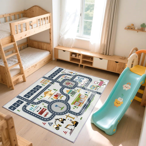 HOJOMACA 3247inch, Car Rug Road Carpet Play Mat for Toy Cars, Non-Slip Race Track Carpet Rug, Educational Area Play
