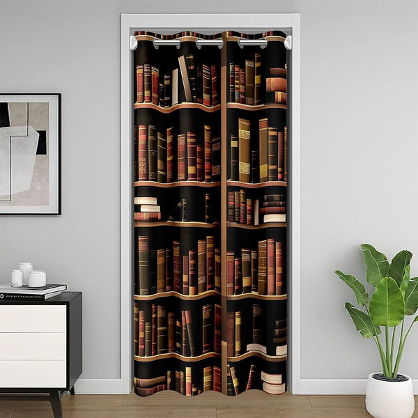 Erosebridal Bookshelf Door Curtain for Doorways,Vintage Educational Bookcase Blackout Curtain,Classic Library Books