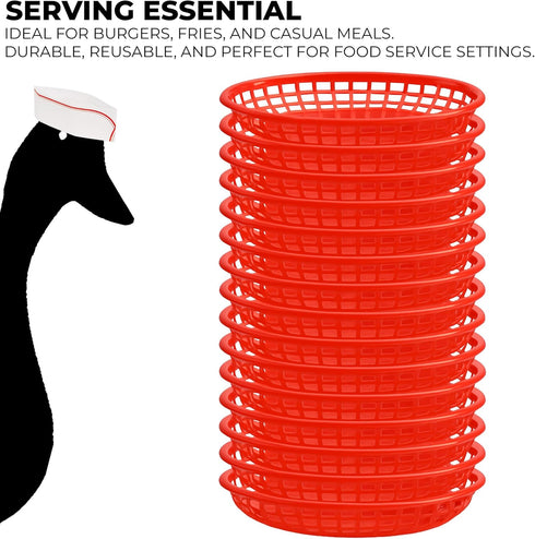 Red Plastic Food Baskets, 36-Pack Oval Serving Trays for Burgers, Fries & Sandwiches