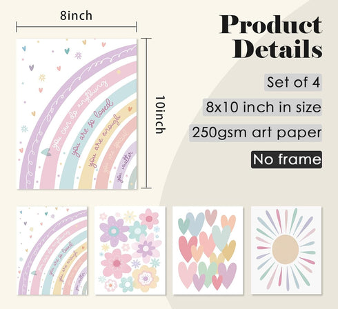 ULEGIE 8x10 Inch Toddler Nursery Girl Kids Room Wall Decor, Boho Rainbow Nursery Wall Decor Poster for Toddler Girls