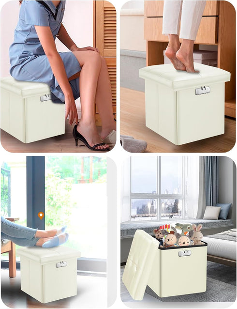 13 13 13 inch Tamfile Small Ottoman with Storage, x x Fireproof Safe Folding Ottoman with Lock for Important Documents