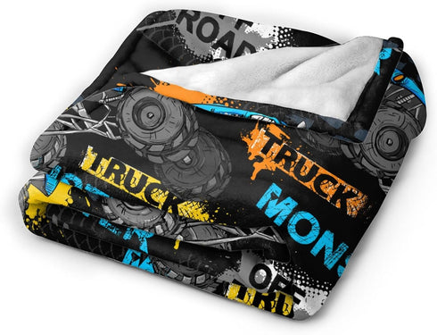 Jbofyee 80x60 Inch Monster Trucks Cars Throw Blankets All Season Ultra Soft Warm Gift for Boys Fleece Blanket for Home