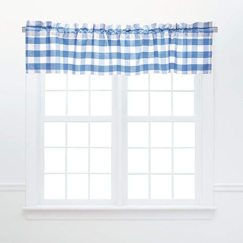 C&F Home Franklin Cornflower Blue Gingham Checkered 100% Cotton Single Window Valance Curtain 16" x 72"